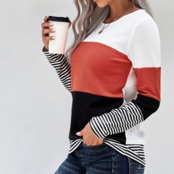 Colorblock Splicing Stripes Top - Picture 4 of 8